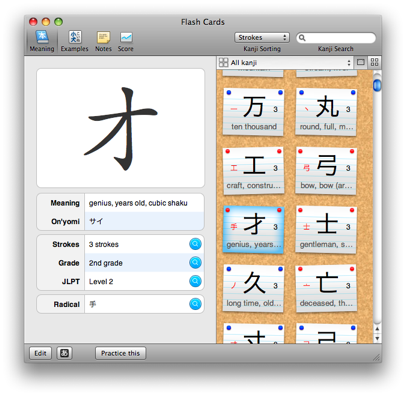 iKanji is an application for learning Japanese kanji characters on the Mac