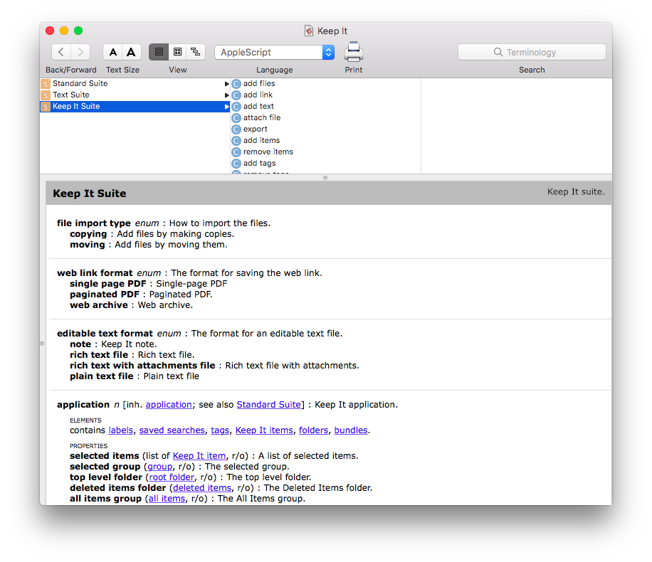 Keep It dictionary in Script Editor