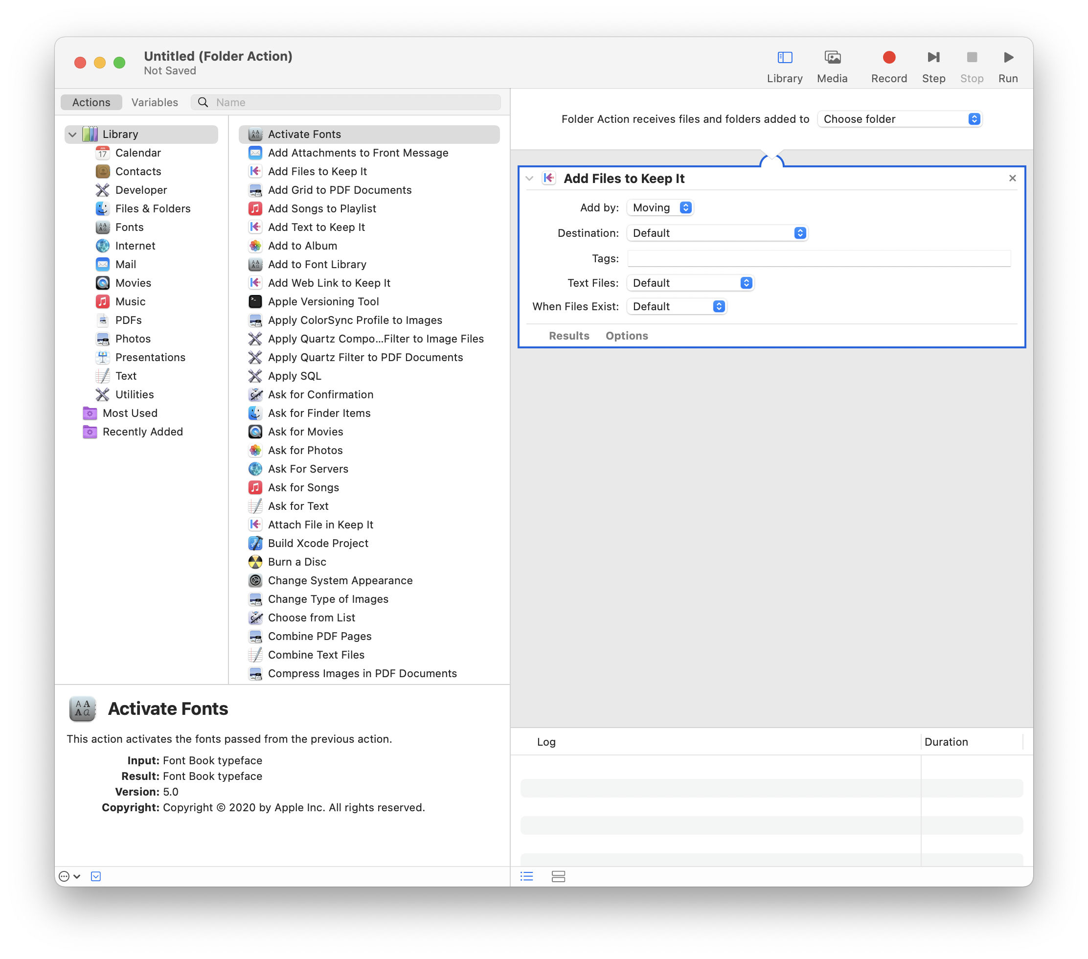 Screenshot of the final workflow in Automator