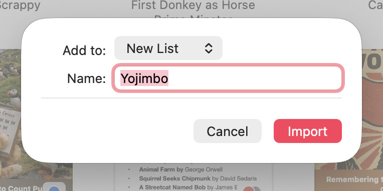 Yojimbo import options in Scrappy