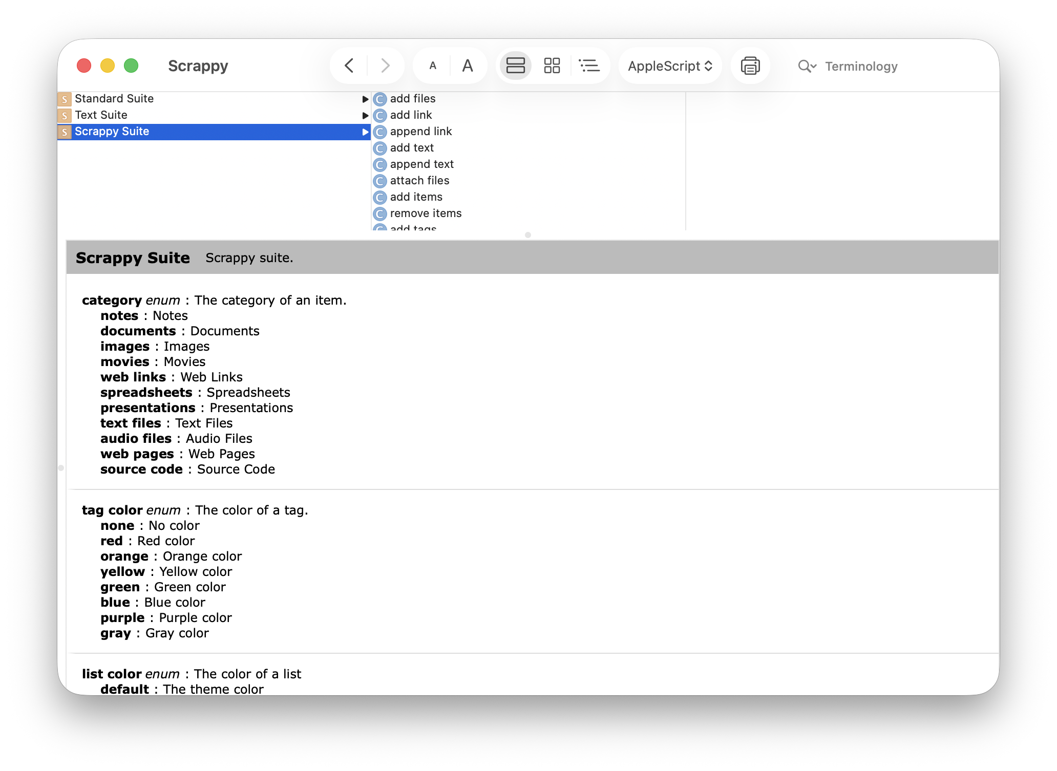 Scrappy dictionary in Script Editor
