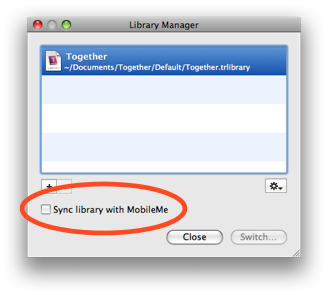 Together sync settings in Library Manager panel