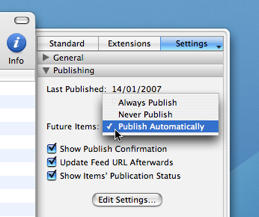 Publishing settings screenshot