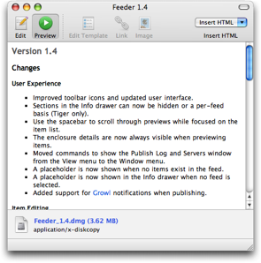 Feeder showing Sparkle release notes