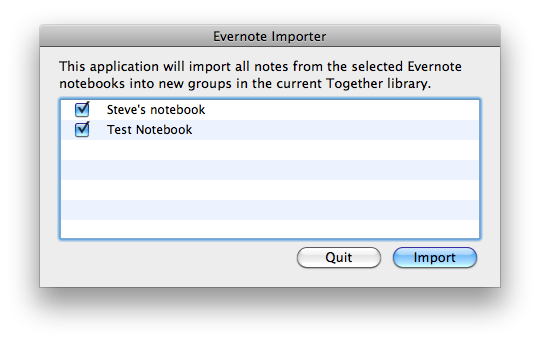 Evernote Importer screenshot