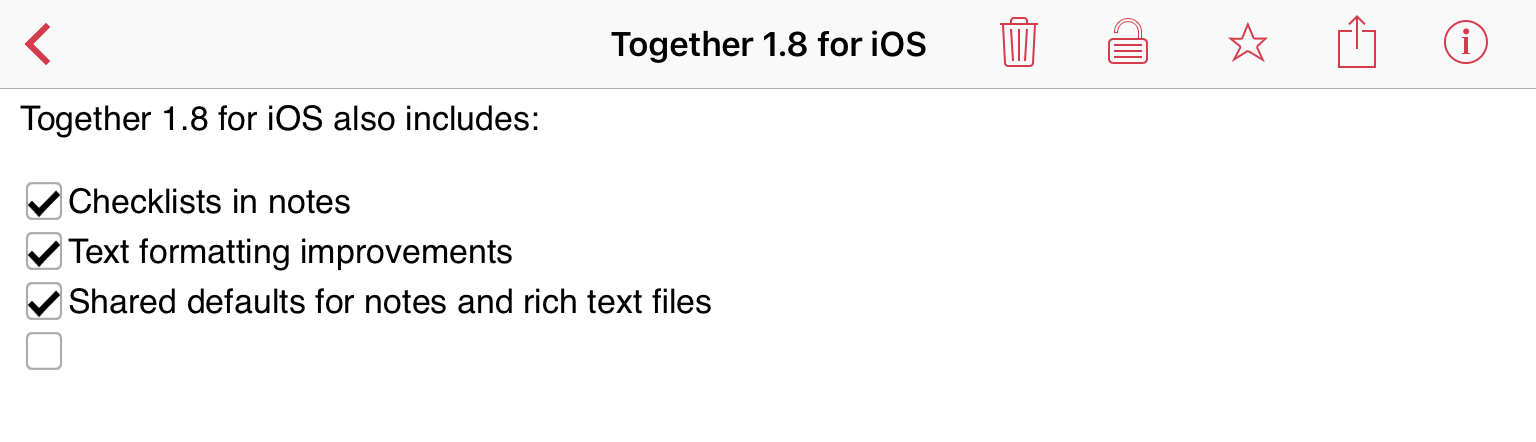 Checklists in Together 1.8 for iOS