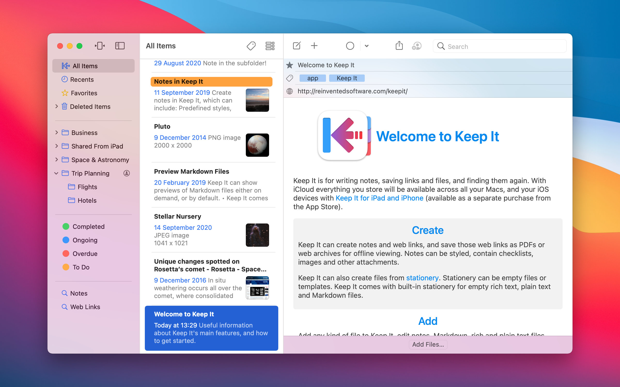 Screenshot of Keep It 1.9 for macOS Big Sur