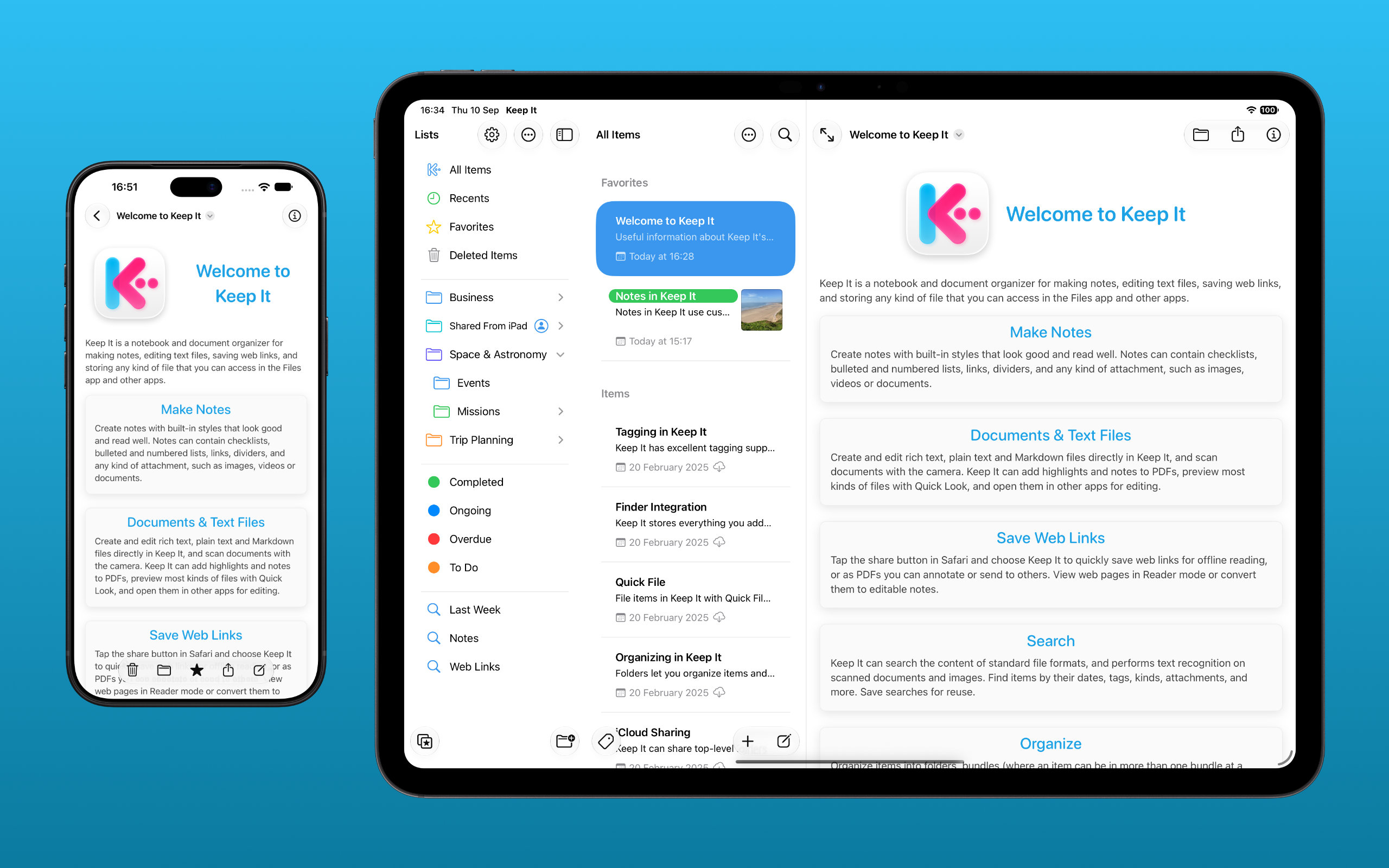 Keep It 2.9 shown in device bezels for iPhone and iPad.