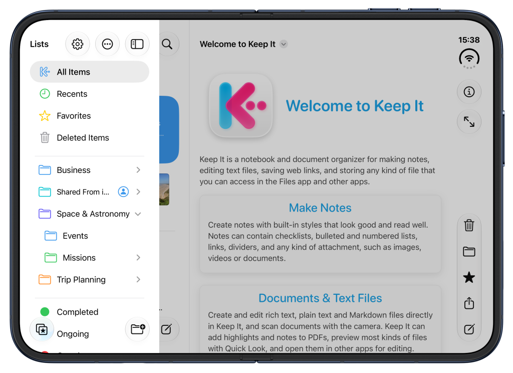 Keep It's Lists View on iPhone Duo inner screen