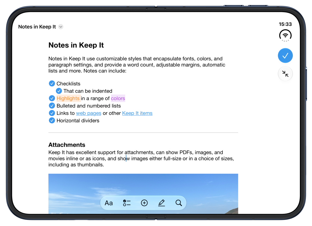Keep It's notes editor on iPhone Duo inner screen