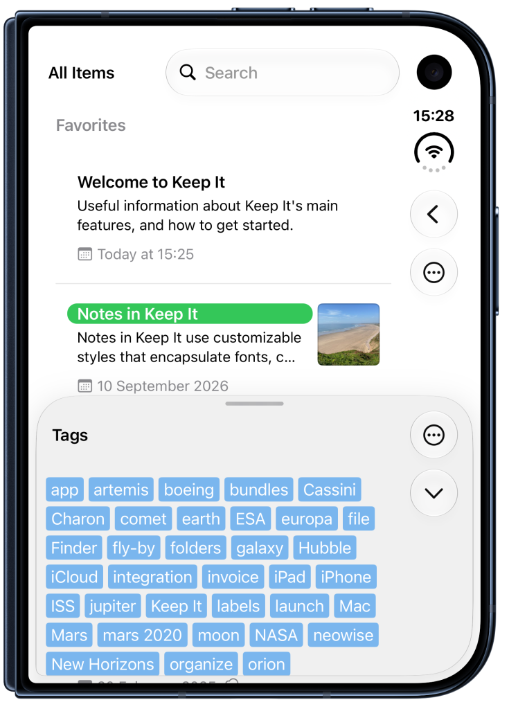 List View in Keep It on iPhone Duo Outer Screen