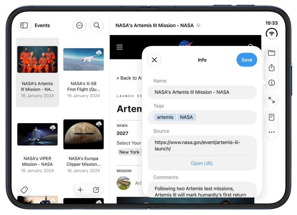 Keep It's Info view on iPhone Duo inner screen