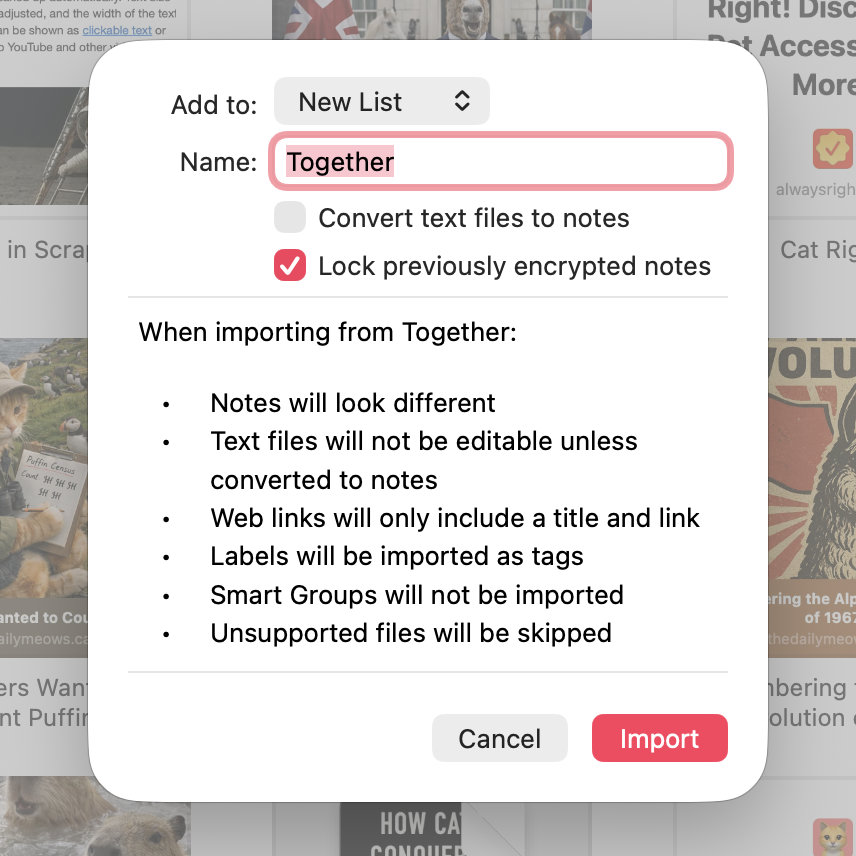 Import confirmation sheet in Scrappy