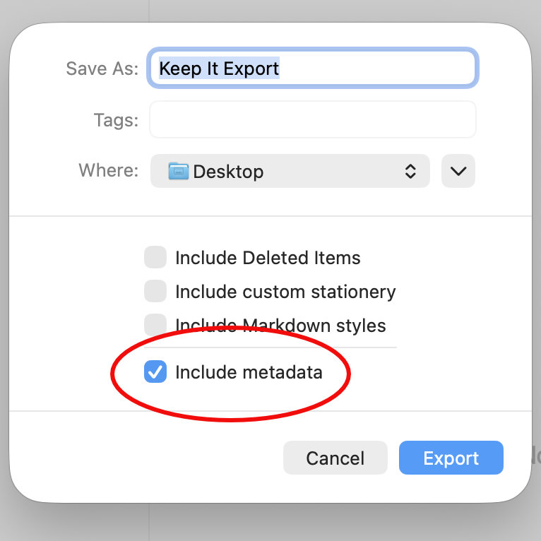 Keep It Export sheet