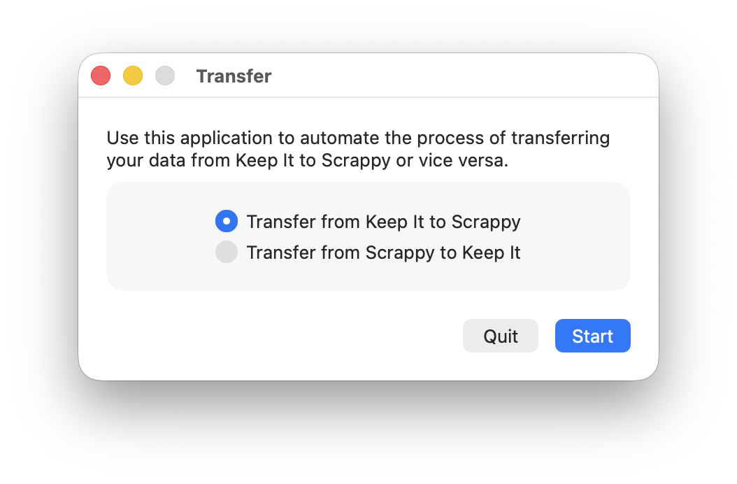 Transfer app window